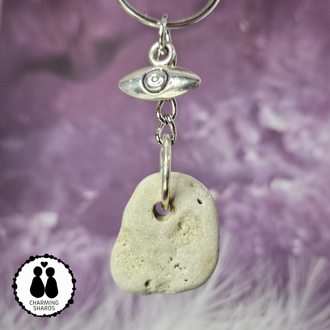 Key Chain With Little Rocks Natural Hag Stone Keychain Key Ring Key Fob Lake Michigan Odin Holey ...