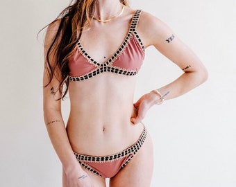 Dusty Pink Gemma Bikini Crochet Swim Wear Boho Swimsuit Cotton + Swim Material
