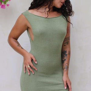 Knit Mini BodyCon Dress, Open Back, Scoop Neck, Summer Dress