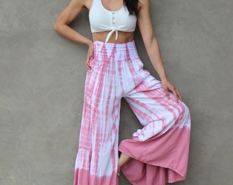 Pink Tie Dye Boho Hippie Pants, Palazzo Pant, Yoga Pant, Wide Leg Pant, Made From Rayon