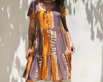Animal Print Baby Doll Dress, Short Summer Dress With Pockets, Cap Sleeves, Boho Chic
