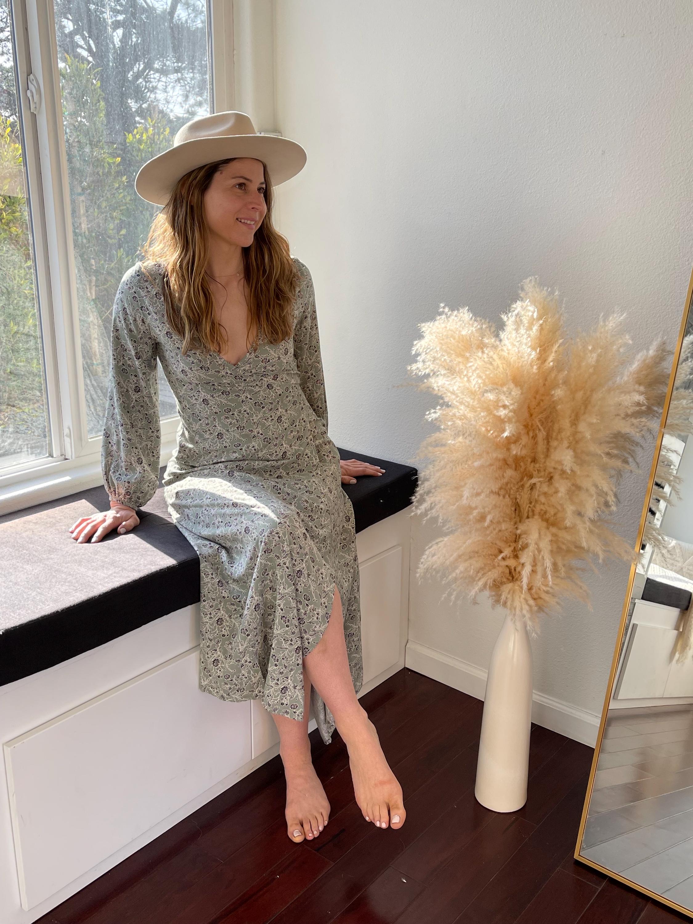sage green printed long sleeve wrap dress Yolanda Long Sleeve Maxi Dress