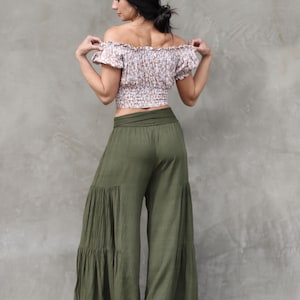 Olive Green Boho Hippie Pants, Palazzo Pant, Yoga Pant, Wide Leg Pant, Made From Rayon