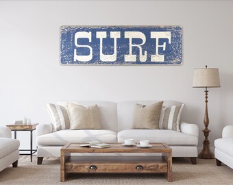 Surf Sign Hand Painted on Rustic Wood, Salty Surf, Beach Décor