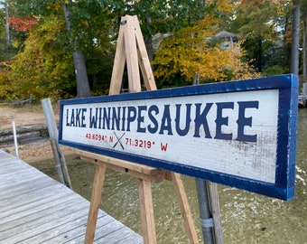 Personalized Lake House Wood Sign with Coordinates,  Lake Sign, Lake House Gift, Rustic Sign, Solid Wood