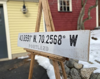 Large Custom Coordinates Sign on Rustic Barnboard