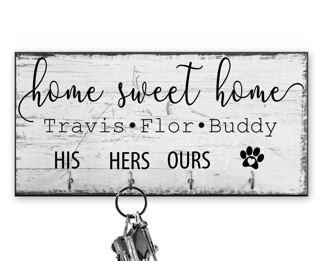 Home Sweet Home Key Holder for wall Personalized family key Etsy