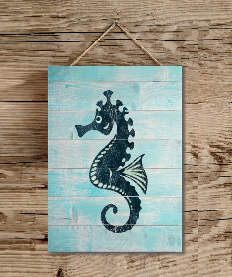 Seahorse Wood Sign Rustic Nautical Wall Art Sea Life Etsy