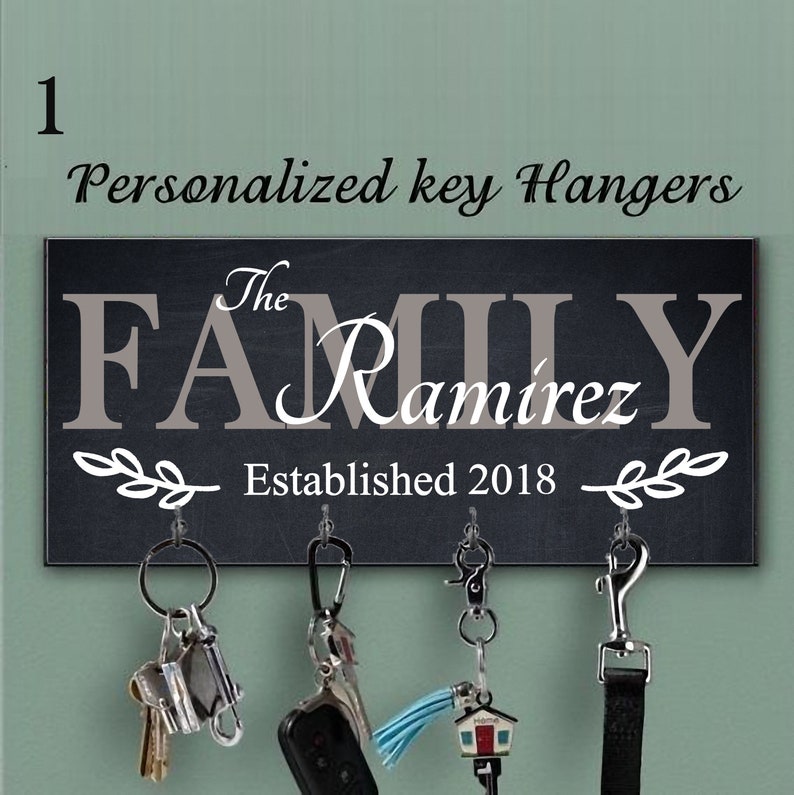Black Family Key Holder for Wall, Charcoal Key Hanger, Last Name Key