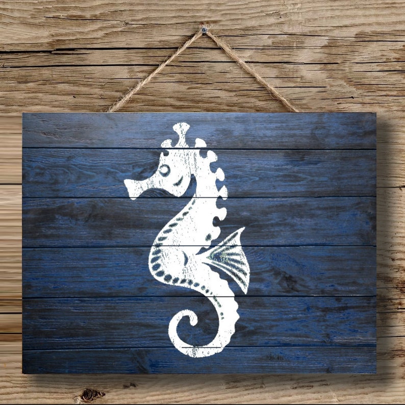 Seahorse Wood Sign Rustic Nautical Wall Art Sea Life Etsy