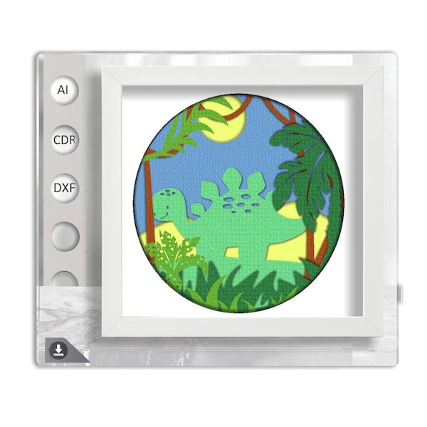 Dinosaur Shadow Box SVG Template Layered Paper Cut Nursery Wall Art,for Cricut,Silhouette, DIY Baby Shower Gift,Shadow Box template attached
