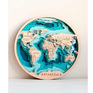3D houten wereldkaart, meerlaags paneel 3D houten wereldkaart 5 lagen
