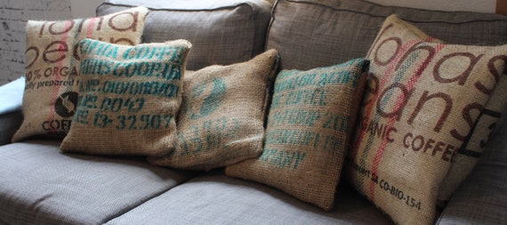 5 Pillows Made Of Coffee Bags Set Etsy