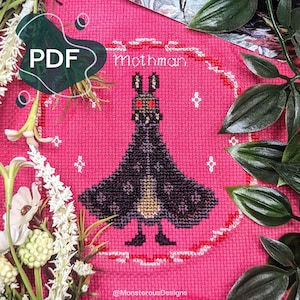 Moth man Cross Stitch Pattern -  Cryptid Cross Stitch, Mythical Creature, Cryptozoology Cross Stitch