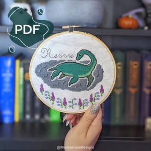 Nessie Cross Stitch Pattern - Mythical Creature PDF Cross Stitch, Cryptozoology, Cryptid, Easy to read