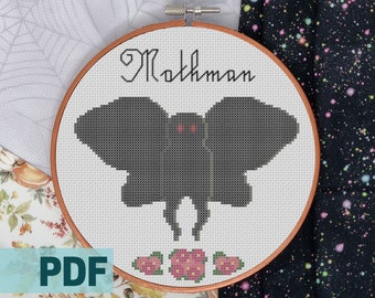 Moth man Cross Stitch Pattern | Cryptid Cross Stitch | Mythical Creature | Cryptozoology | PDF Pattern | Easy to read