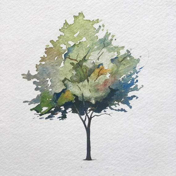 Leafy Tree in Watercolour Original Painting Water Color Tree With