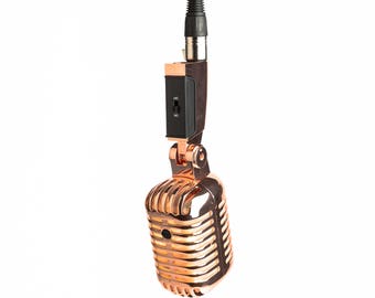 Hanging Retro Microphone Lamp - Rose Gold / Boxing Style Microphone / Urban / Vintage / Rustic Music Decor / Pendant Light / Single Light