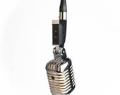 Hanging Retro Microphone Lamp - Silver Vintage Shure Boxing Man Cave Studio Recording Bar interior Karaoke Light Cool Decor