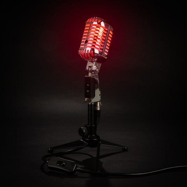 Lampe de microphone rétro - Édition On Air / Cadeau sympa / Shure 55 / Vintage / Amateur de musique / Guitare / Chanteur Auteur-compositeur / Enregistrement / Décoration