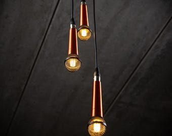 Triple 3D-Printed Microphone Pendant Lamp Fixture | Customizable Colors and Grill Styles | Perfect Lighting for Music Rooms, Studios & Bars