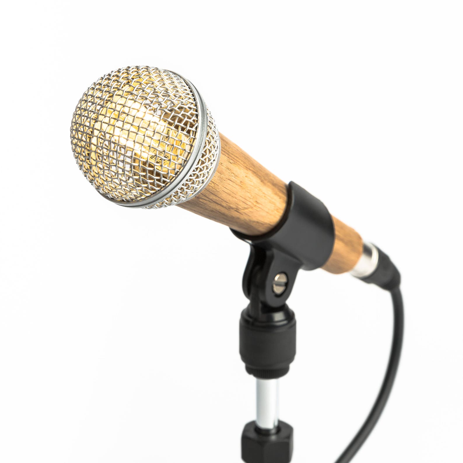 Wooden Microphone Desk Lamp Silver / Rustic Lamp / Music / Oak / Tripod