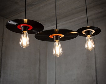 Retro Vinyl Record Lamp Pendant Set of 3 - Black (7", 10", 12" Sizes) - Bulb not included!