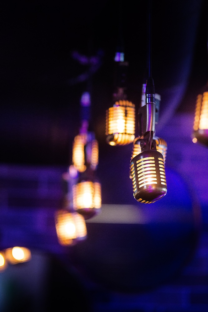 Triple Retro Microphone Pendant Silver / Industrial Lighting Etsy