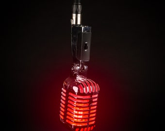 Hanging Retro Microphone Lamp - On Air Edition / vintage / SH55 / Shure 55 / pendant light / red/ metal / karaoke / Steampunk lamp