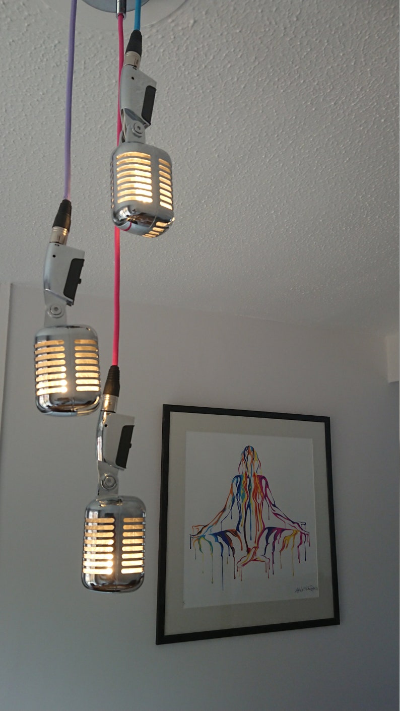 Triple Retro Microphone Pendant Silver / Industrial Lighting Etsy