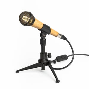 Wooden Microphone Desk Lamp - Black / Handmade Crafted Lamp / Musical / Singing / Oak / Music / Home Style Interior Decor / Tripod Stand