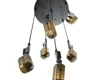 Hexa Retro Microphone Pendant Lamp - Silver Retro Light / Bar / Mancave / Pub/ Resto Lighting / Chandelier