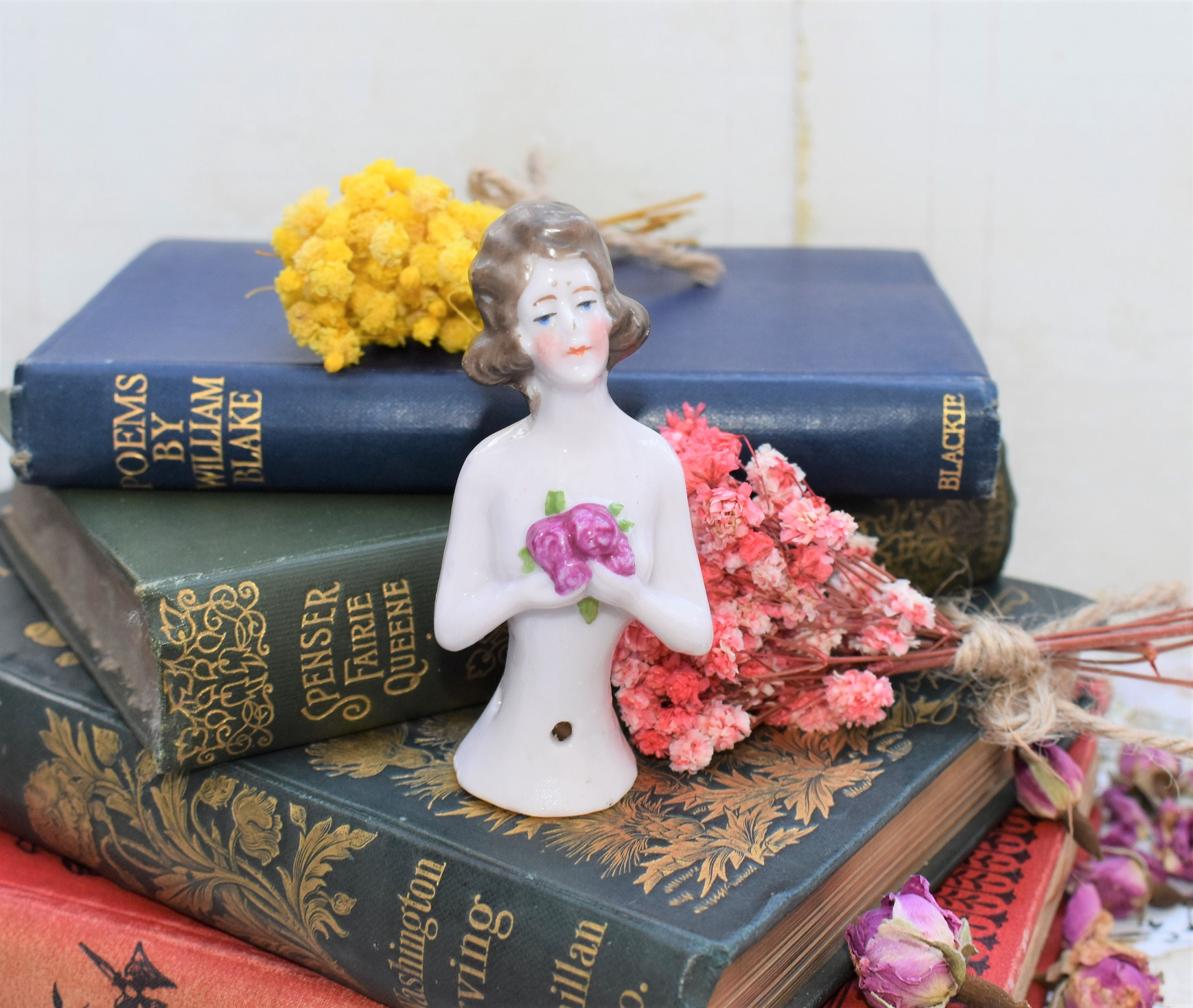 Antique Half Doll Gorgeous Porcelain Lady With Flowers And Etsy 日本