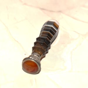 Banded Agate Intaglio Seal - Stunning Antique Victorian Silver Carnelian Carved with Flower Stamp
