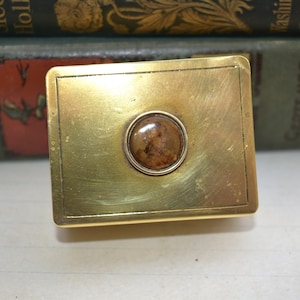 Antique Brass Stamp Box: Victorian Portrait Trinket Desk Organizer