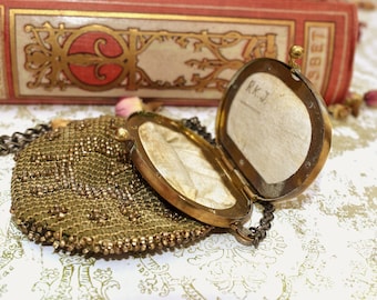 Tam O&#39;Shanter Purse with Mirror - Stunning Antique Victorian Cut Steel Bead Decorative Lady&#39;s Purse/Evening Bag