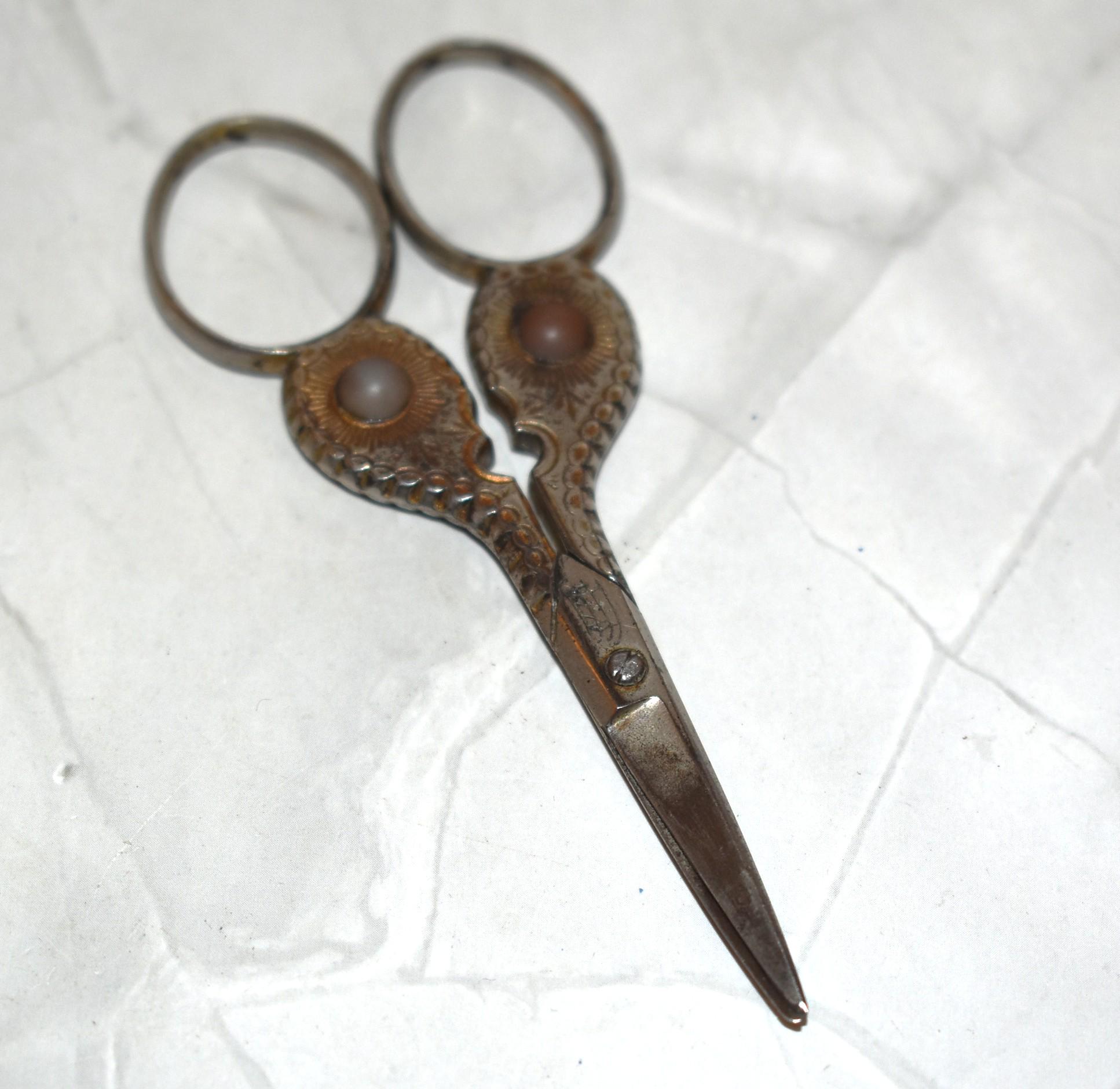 Victorian Steel Scissors  - Wonderful Antique Owl Detail with Glass Eye Detail