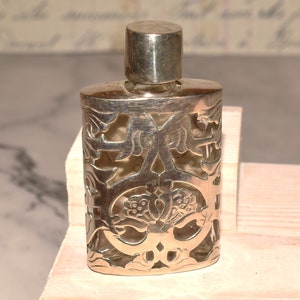 Vintage Silver Overlay Scent Bottle: Hallmarked Sheffield Glass Perfume, 1977