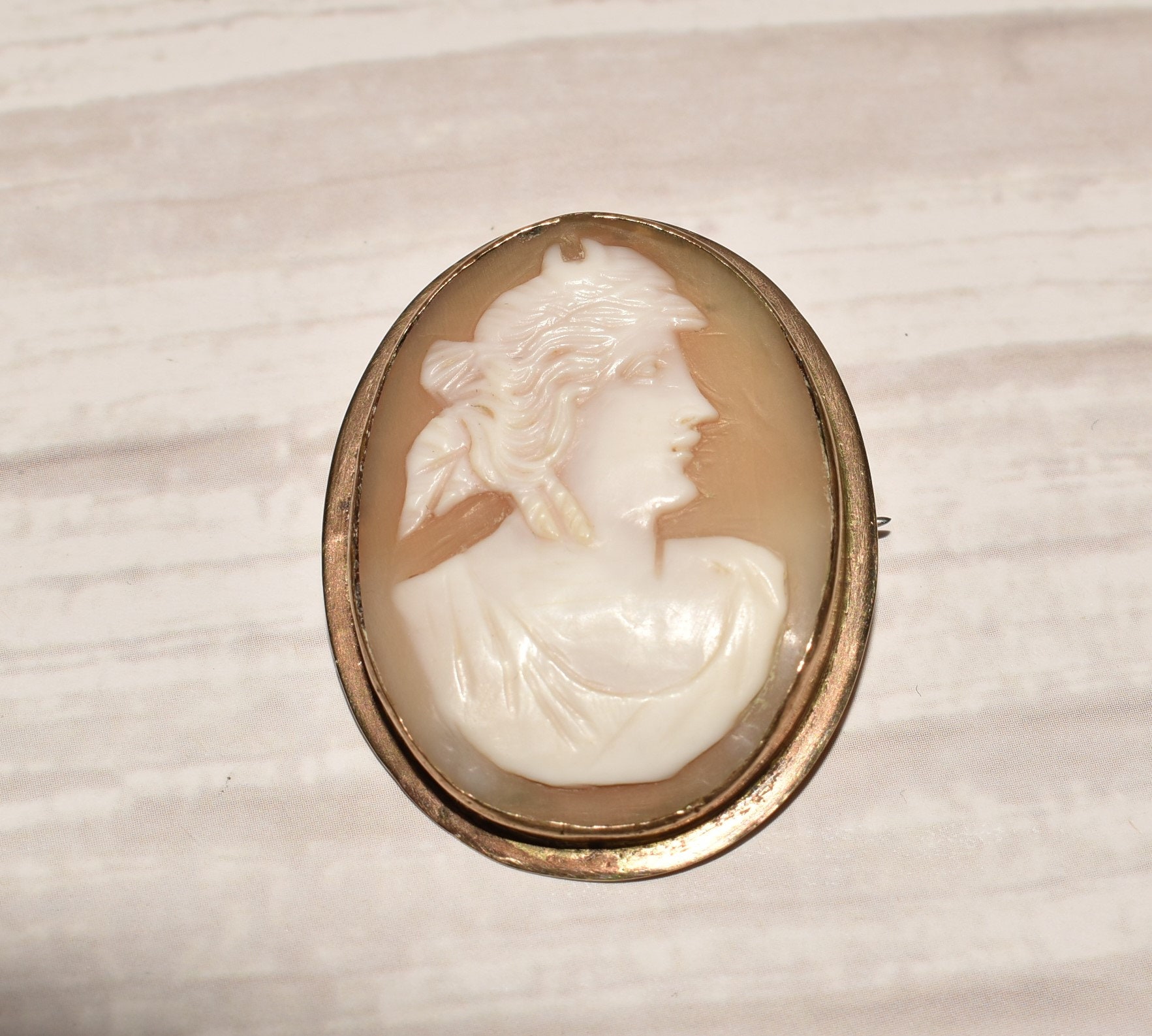 Camée Vintage En Coquillage - Profil De Dame à Sertir - Bon état D'usage