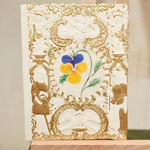 Biglietto di San Valentino vittoriano - Splendido antico pizzo cherubini pastorella e uccellini innamorati biglietto romantico inutilizzato anni 1860