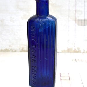 Antique Blue Glass Medicine Bottle - Gorgeous Victorian Apothecary 3 Oz Ribbed Bottle