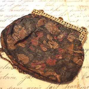 Antike Abendtasche - Wunderschöne Ausgefallene Mit Druckknopfverschluss, Vergoldeter Rahmen, Futter und Original angebrachtem Spiegel und Verstellbarer Kette