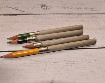 Edwardian Pocket Pencils - Lovely Antique British Law Fire Office Pencils and Holders Matching Set of Four Advertising