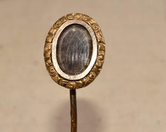 Cased Woven Hair Pin - Beautiful Antique Georgian Gold Filled Enamel Hat/Lapel/Cravat Pin Memento Mori Grief Hair Panel in Stunning Case