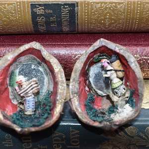 Antique Walnut Shell Diorama: Double Scene, Miniature Folk Art