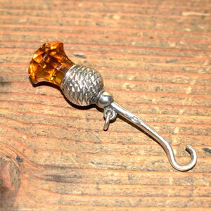 Chatelaine Glove Button Hook - Beautiful Antique Victorian Decorative Silver Thistle and Citrine Glass Crisford and Norris Hallmark
