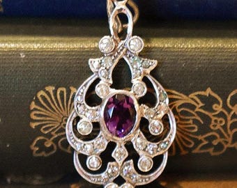 Victorian Silver Pendant - Gorgeous Rare Pave Amethyst Antique Lavaliere