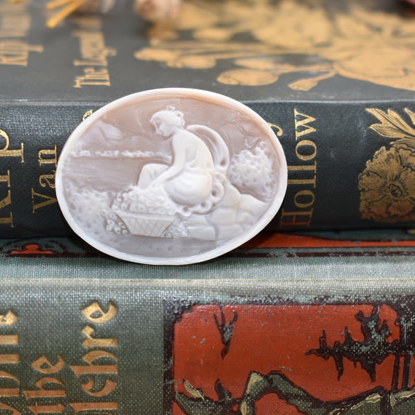 Classic Antique Cameo - Gorgeous Large Shell with Wonderful Detailed Scene with Lady