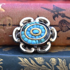 Turqouise Mourning Locket Brooch - Stunning Georgian Hair and Gold Filled Antique