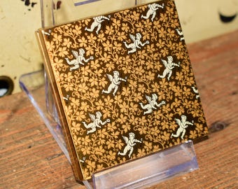 Vintage Le Rage Angel Compact - Gorgeous Square Cherub Heavy and Decorative Hand Bag Mirror